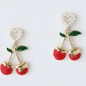 Pearly Heart Cherry Earrings